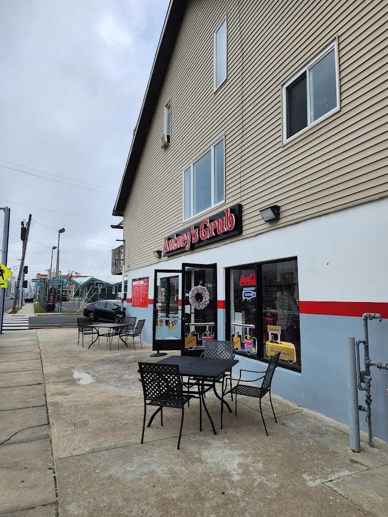 Antney's Grub storefront at 333 E Montgomery Ave, Wildwood, NJ, with the illuminated red sign above the entrance